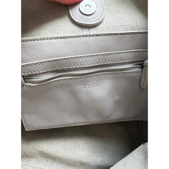 The Sak Floral Embossed Leather Hobo Shoulder Bag Grey Whipstitch Tassel Boho - Picture 10 of 13